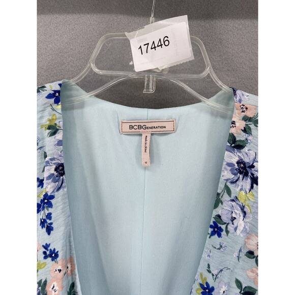 BCBGeneration Dress Womens Sz 12 Blue‎ Floral Wrap Hi Low Knee Length - Picture 10 of 12